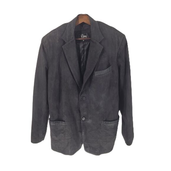 Vintage Remy Mens Black Leather Lined Long Sleeve Two Button Blazer Size 46 - Picture 2 of 6